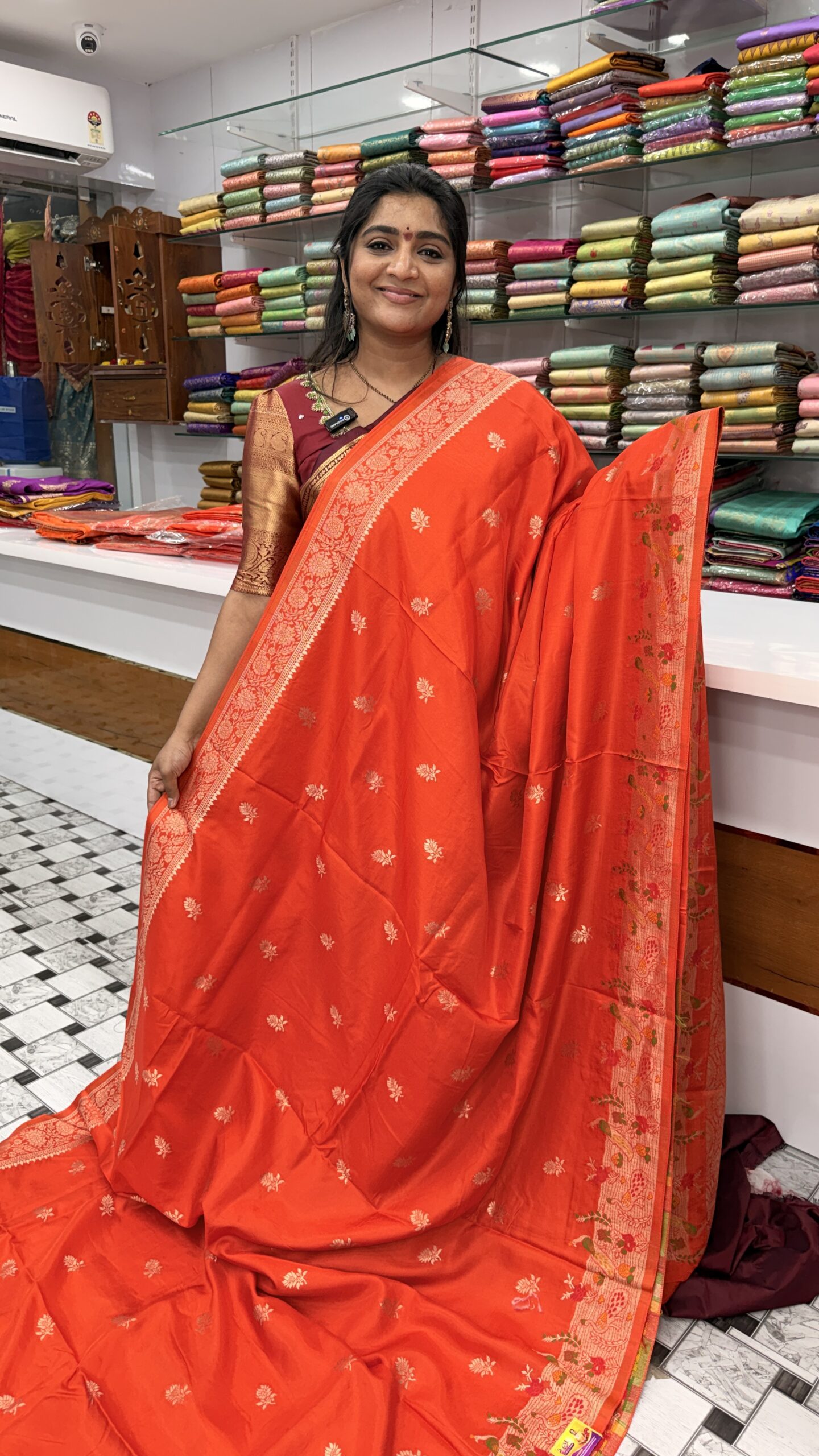 Orange saree with minakari boder