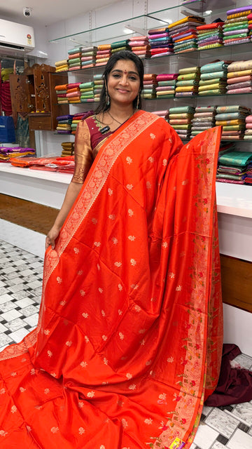 Orange saree with minakari boder