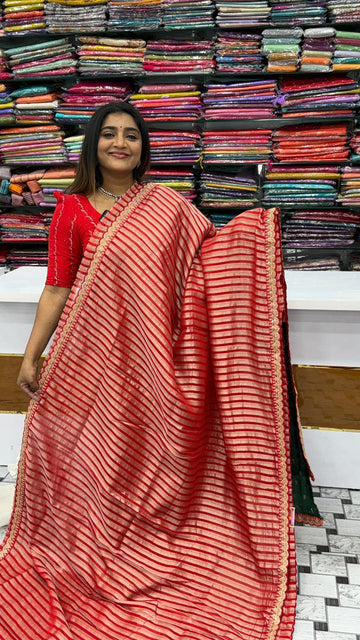 Tissue saree with scallop border saree