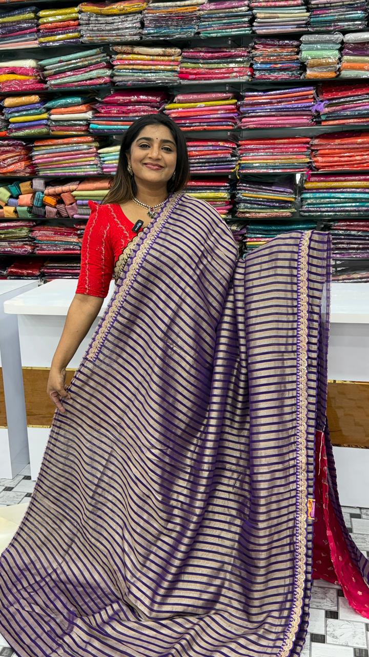 Tissue saree with scallop border saree