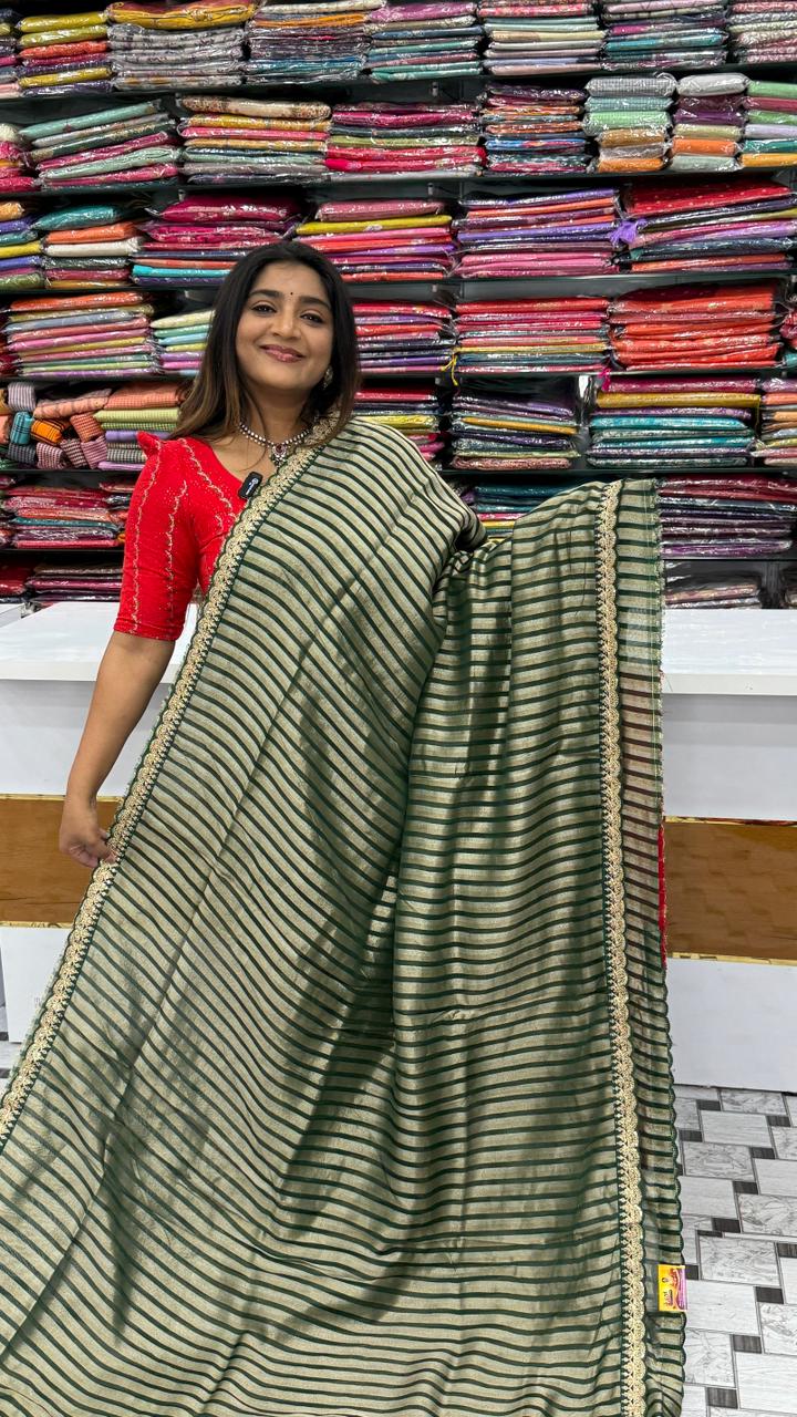 Tissue saree with scallop border saree