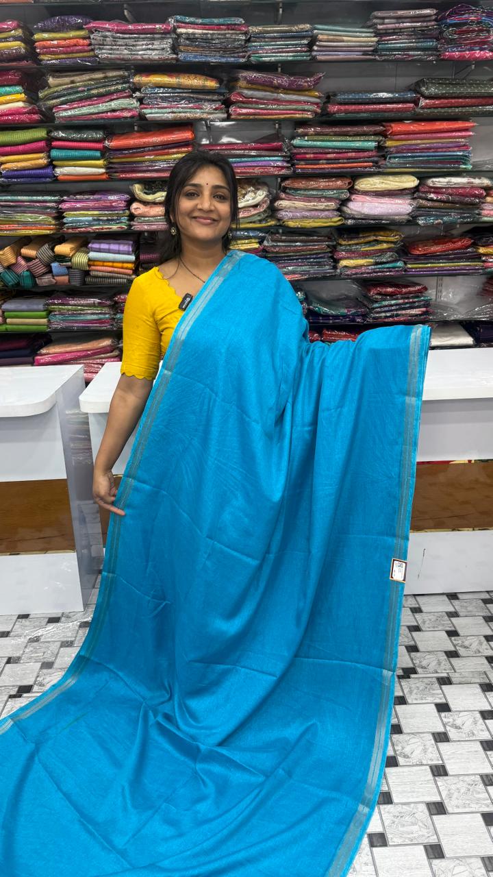 Fancy Plain Saree With Digital Print Blouse