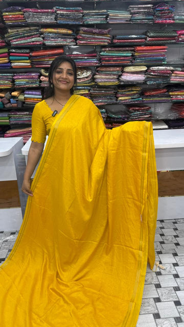 Fancy Plain Saree With Digital Print Blouse