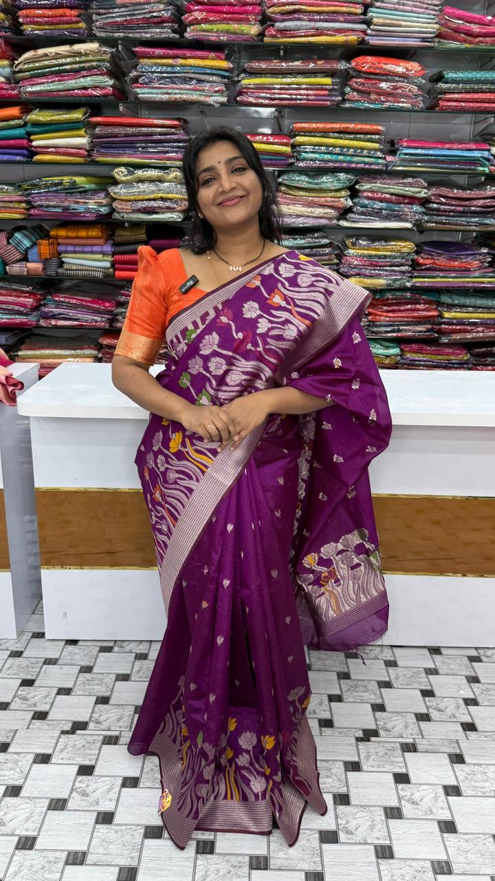 Paper Silk Jamdani work Saree