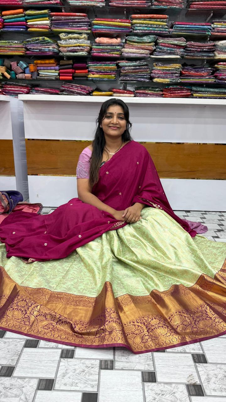 Kanchi Pattu Semi- Stitched  Half Sarees