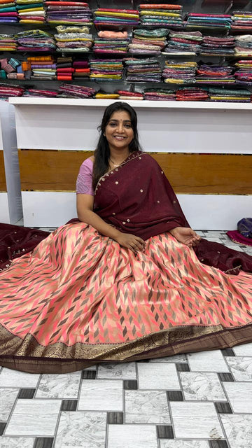 Kanchi Pattu Semi- Stitched  Half Sarees