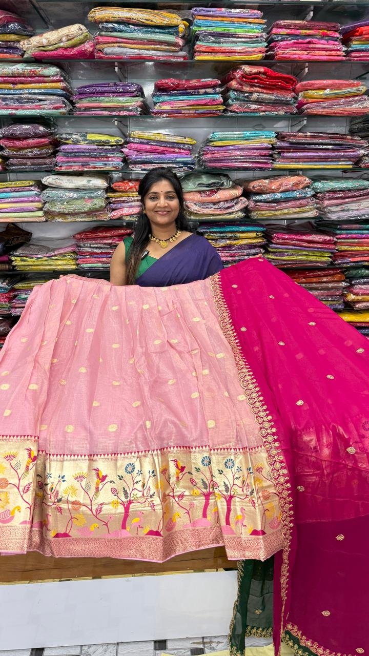 Zari Kota Checks with Paithani Half Saree