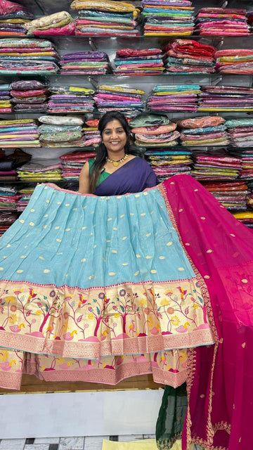 Zari Kota Checks with Paithani Half Saree