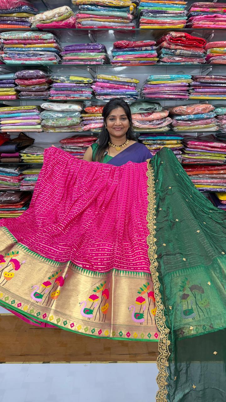 Viscose Georgette Paithani Border Half Saree