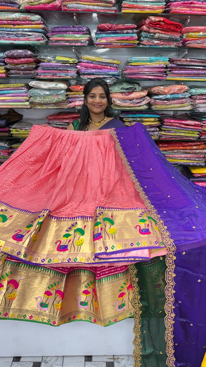 Viscose Georgette Paithani Border Half Saree