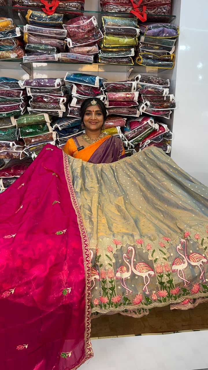 VISCOUS DAMAN WORK HALF SAREE
