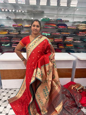 BEAUTIFULL DOUBLE SHADED RED COLOUR PYTHGONI BORDER SAREE