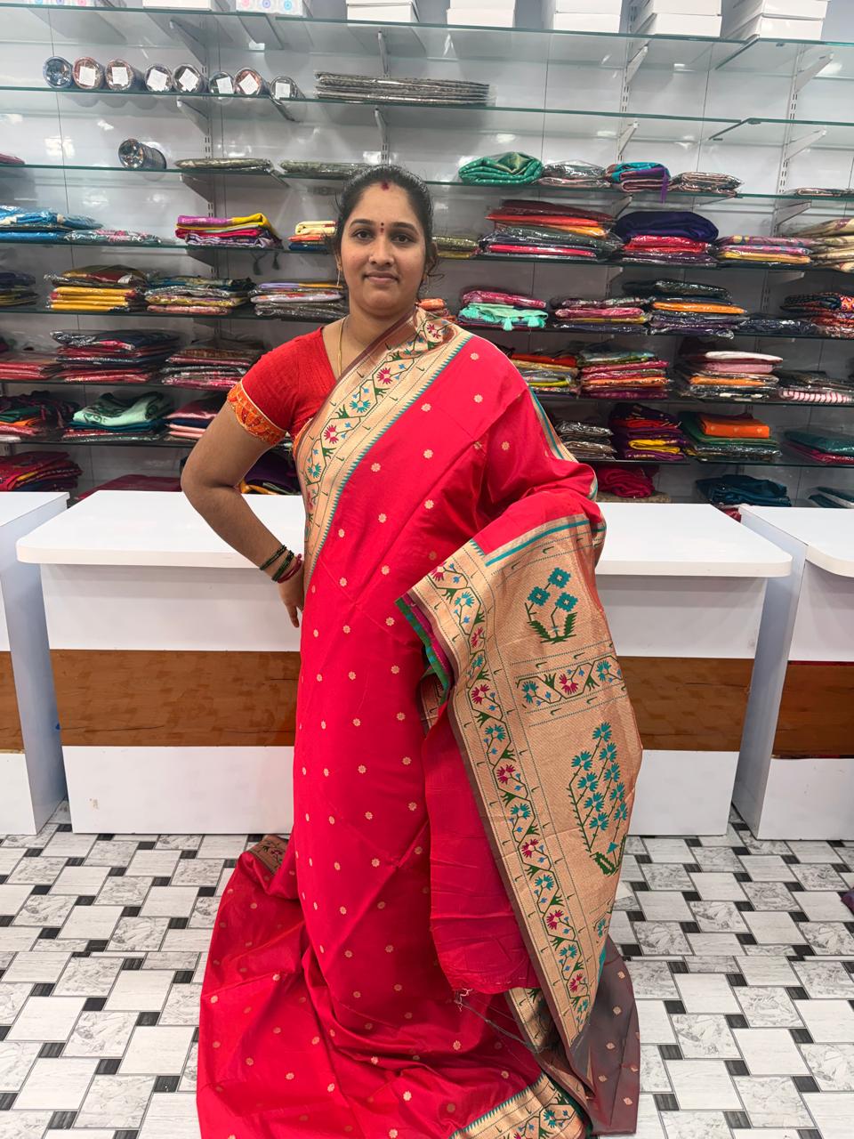 BEAUTIFULL PINK COLOUR PYTHONI BORDER SAREE