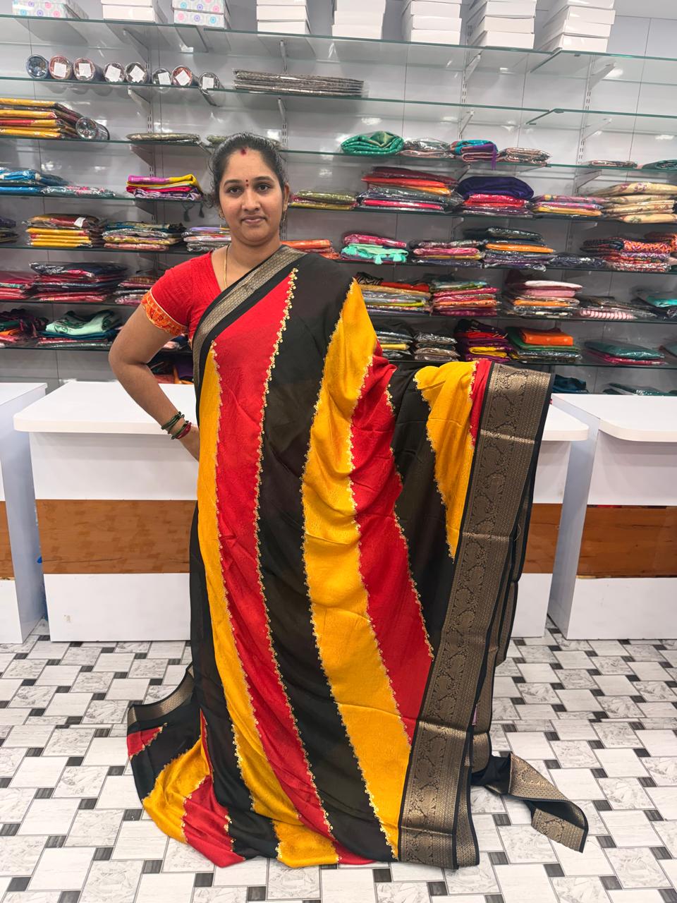 BEAUTIFUL BLACK COLOR LEHRIA DESIGN SAREE