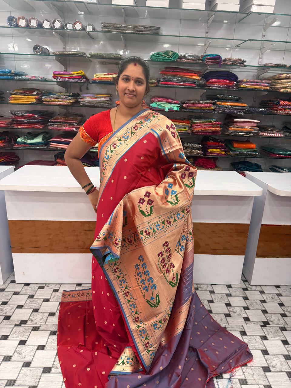 BEAUTIFUL PINKISH MAROON PYTHONI BOREDR SAREE