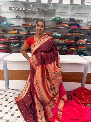 BEAUTIFULL DOUBLE SHADED WINE COLOUR PYTHONI BORDER SAREE