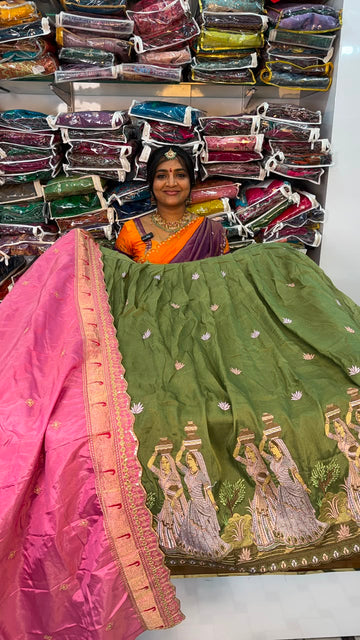 BEAUTIFUL TISSUE GREEN COLOUR LEHANGA WITH DOLL DESIGN