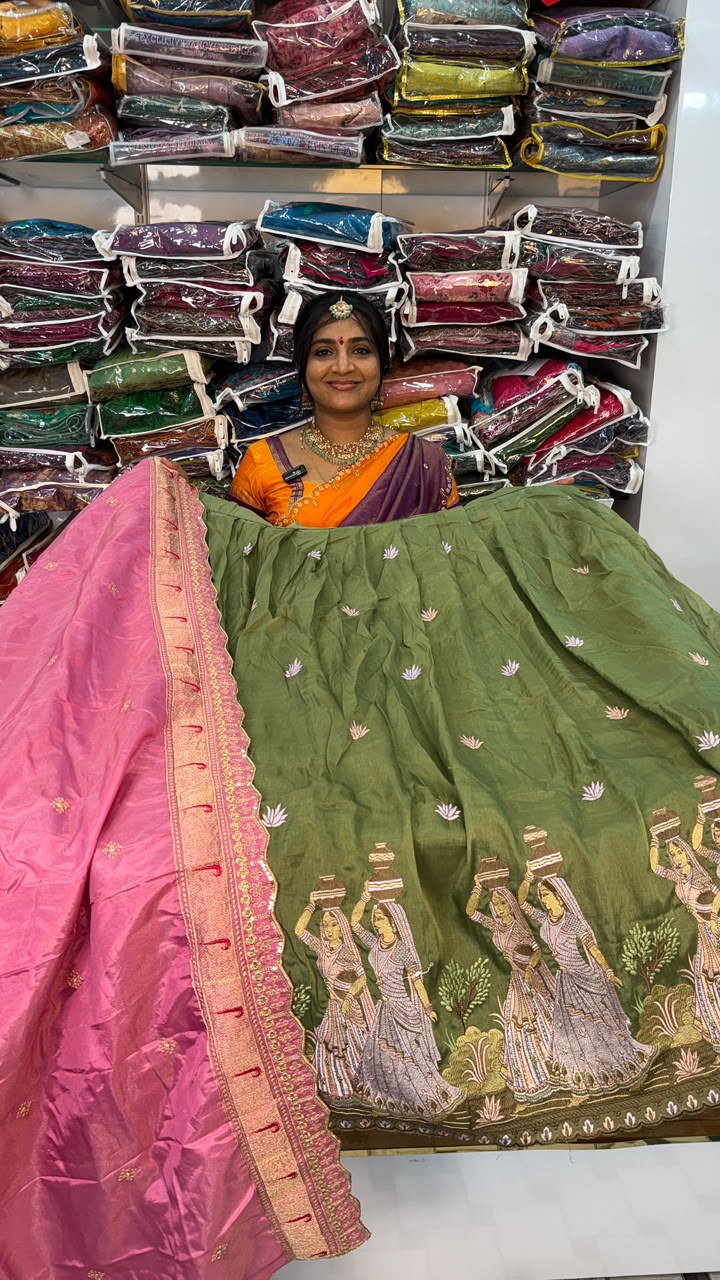 BEAUTIFUL TISSUE GREEN COLOUR LEHANGA WITH DOLL DESIGN